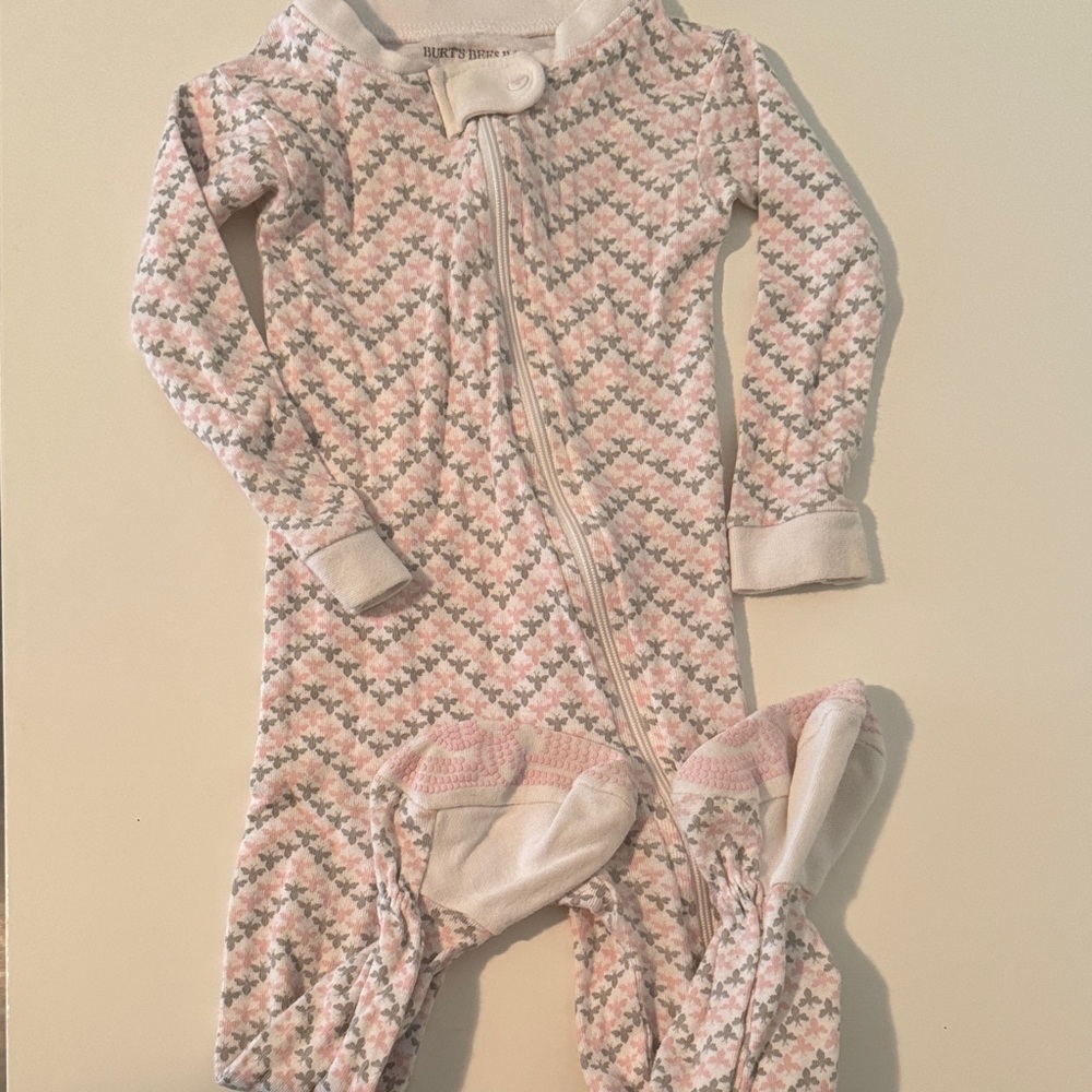 Burt's Bees Baby Pink and Gray Chevron Footie